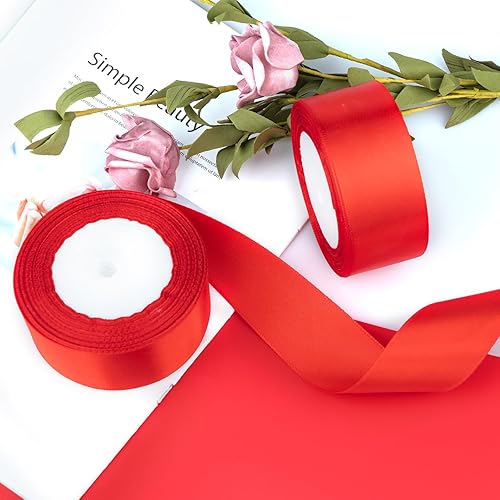 Miniatura 3 de 2 rollos de cintas de satén rosas de 25 yardas y 1-12 pulgadas de ancho, cinta de tela de color sólido para manualidades, lazos, bodas, envoltura de