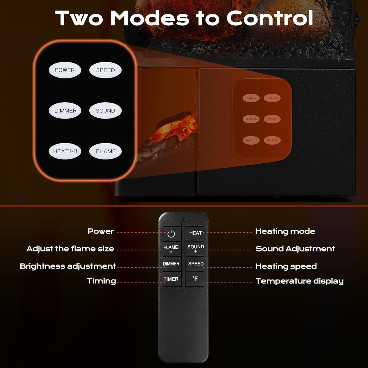 ZAFRO Electric Fireplace Log Set Heater 750W/1500W, Electric Log with Adjustable 5 Flame Brightness&Speed/3 Music Sounds/Remote Control/8Hrs Timer for Home, Room, Office Decor