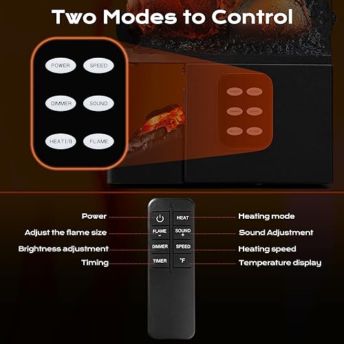 Miniatura 5 de ZAFRO Juego de troncos de chimenea eléctrica de 750 W1500 W, tronco eléctrico con brillo y velocidad de 5 llamas ajustables, 3 sonidos de música,