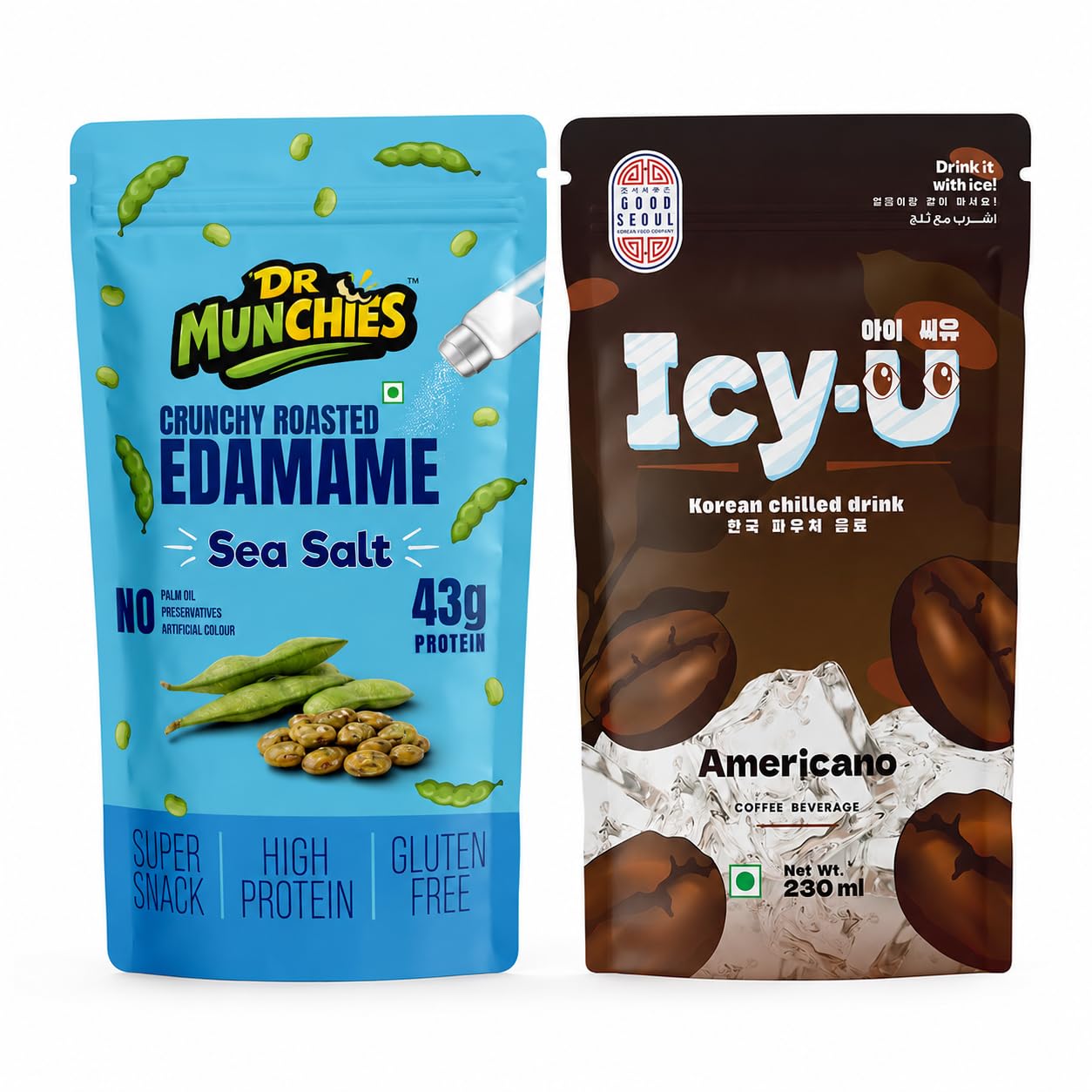 Dr Munchies Sea Salt High Protein Roasted Edamame 3.53 oz ℮ 100 g + Good Seoul Icy-U Americano Iced Coffee 7.78 fl oz ℮ 230 ml, Combo Pack-image-37