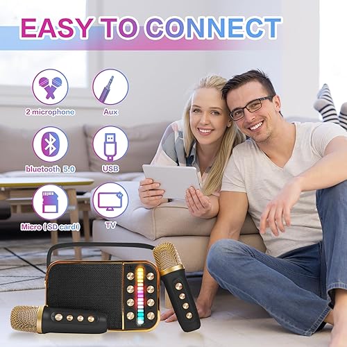 Miniatura 3 de Mini máquina de karaoke para niños y adultos, máquina de karaoke con 2 micrófonos, micrófono de mano portátil y juego de altavoces, sistema de