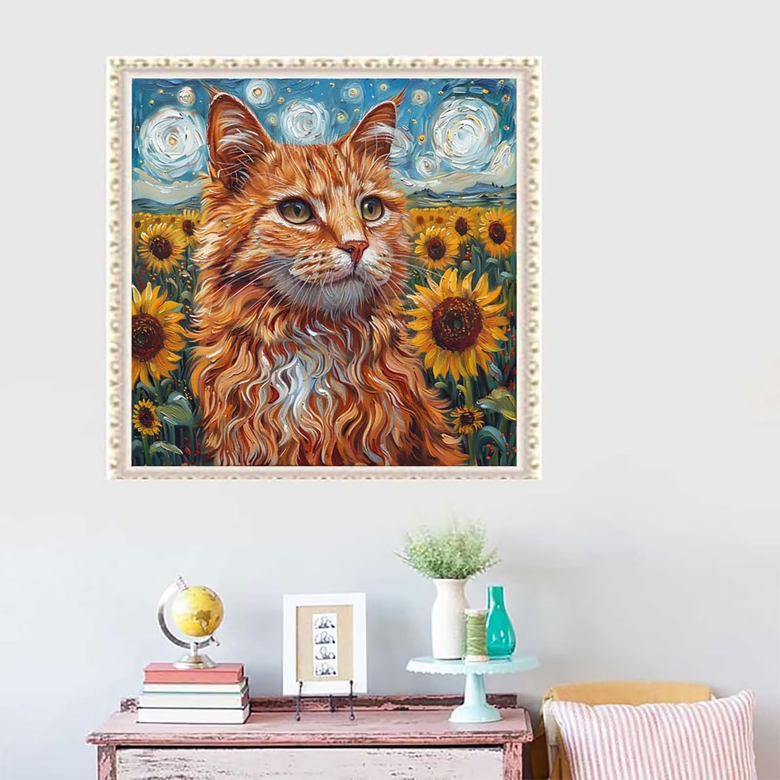 5D Diament Malarstwo Kot Numer dla dorosłych, Diament Malarstwo Dorosły Słonecznik, DIY Hobby Kreatywny zestaw dla dorosłych, Numer Malarstwo Rhinestone Zestaw Ścieg krzyżykowy, Boże Narodzenie