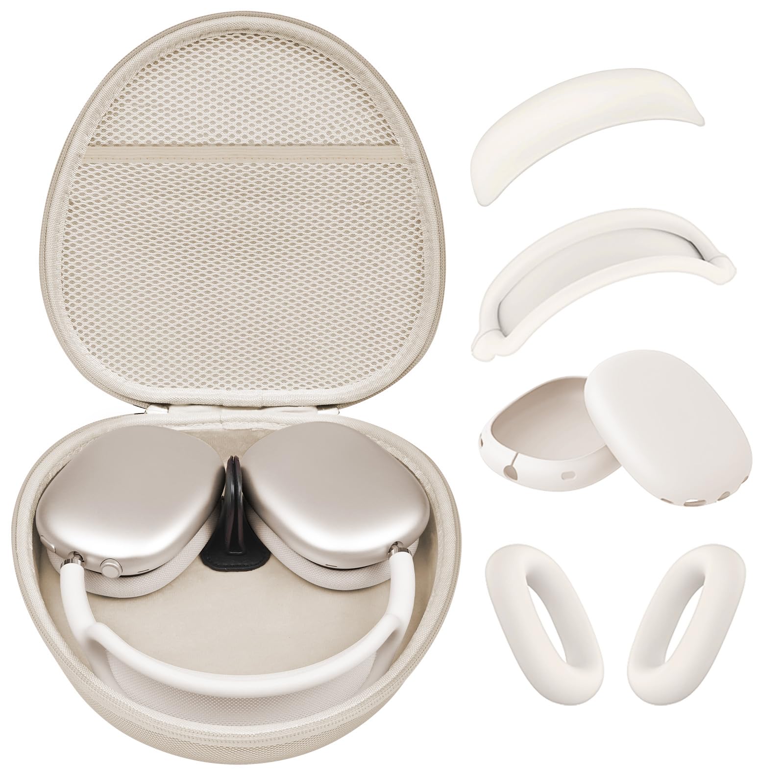 Hard Case for AirPods Max 2 Supports Sleep Mode, Travel Carrying Headphone Case with AirPods Max 2/1 Silicone Earpad Case/Ear Cups/Headband Cover, AirPod Max Protective Portable Storage Bag (Stone)