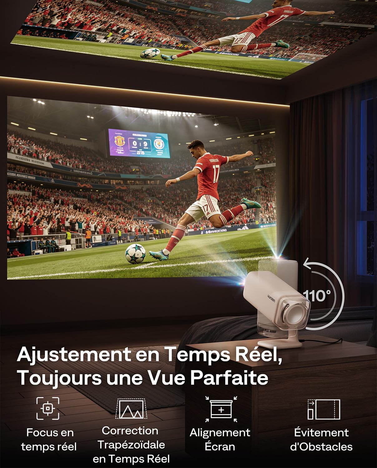 Aurzen Boom air Vidéoprojecteur avec Google TV & Netflix, Recharge USB-C | Retroprojecteur Portable d'extérieur, 4K compatible, Dolby Audio, autofocus TOF, Wi-Fi & Bluetooth, Blanc Crème