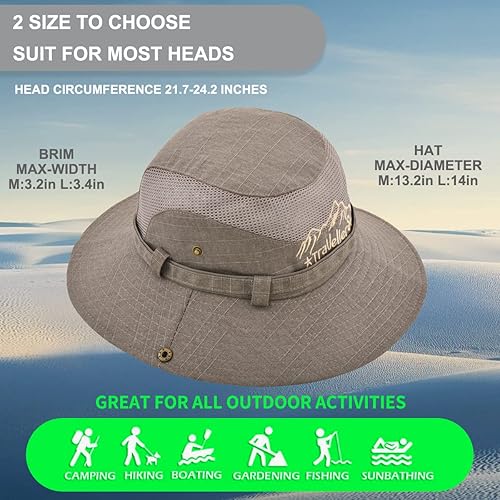 Miniatura 4 de Sun Hat for Men, Cotton Embroidery Summer Outdoor Sun Protection Wide Brim Bucket Hat Foldable Safari Boonie Hat Caqui