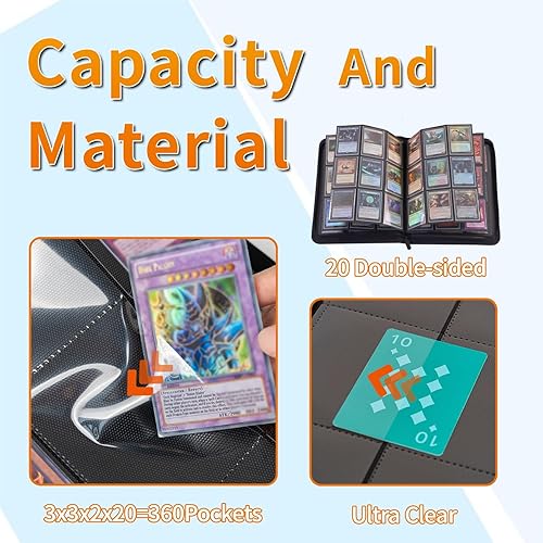 Miniatura 3 de Carpeta de 9 bolsillos con cremallera negra, 360 tarjetas, exterior de piel sintética de alta calidad, forro interior de gamuza suave, 20 páginas de