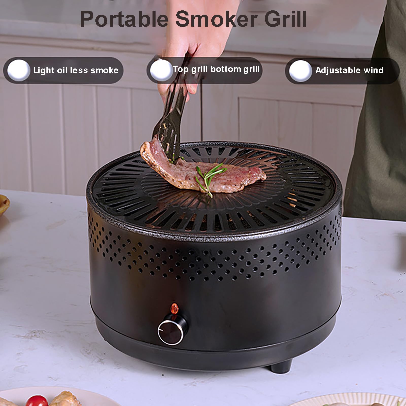 Griglia portatile a carbonella per barbecue, piccolo tavolo da esterno, ventilatore elettrico integrato con borsa da viaggio, facile da pulire, per cortile, campeggio, uso commerciale