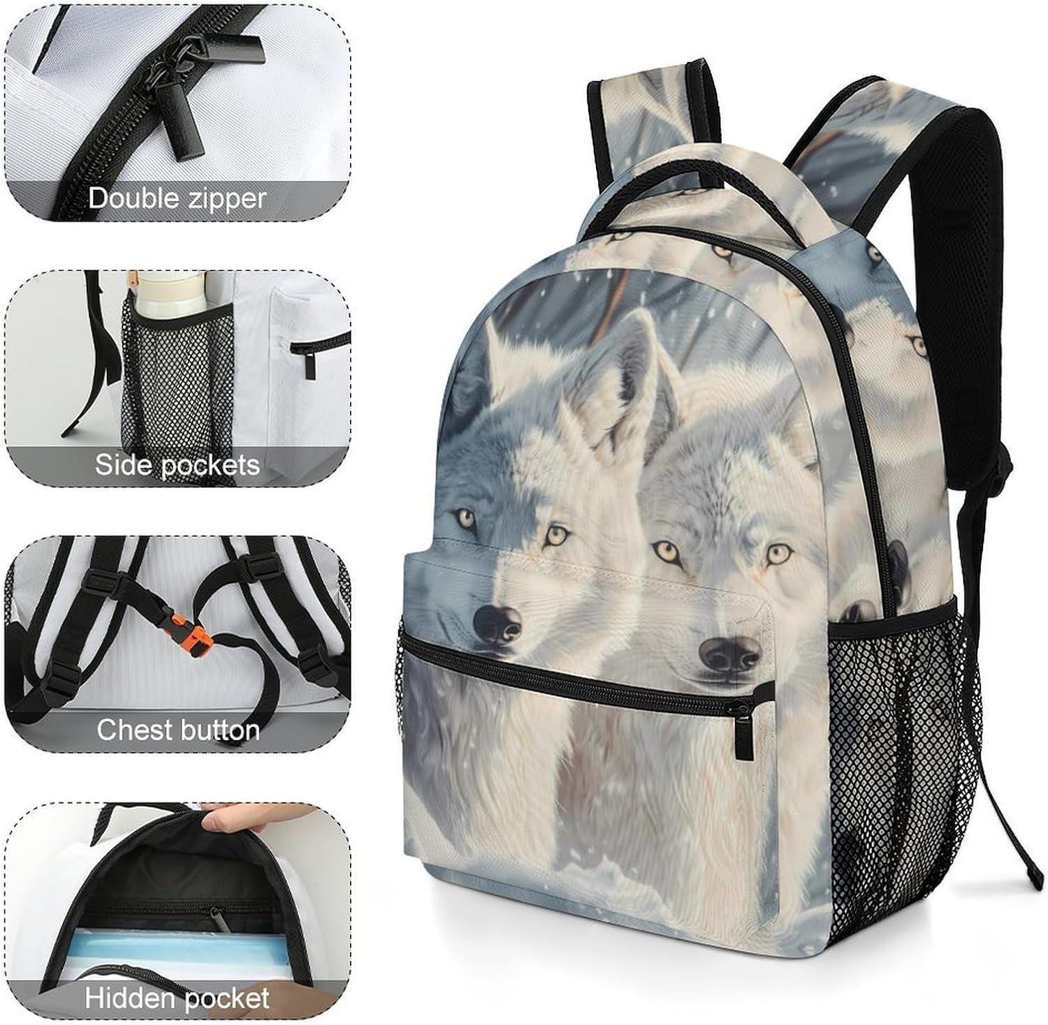 Sunlit Soulmates Wolves Wolf Laptop Backpack Lightweight Travel Daypack Shoulder Bag for Men Women