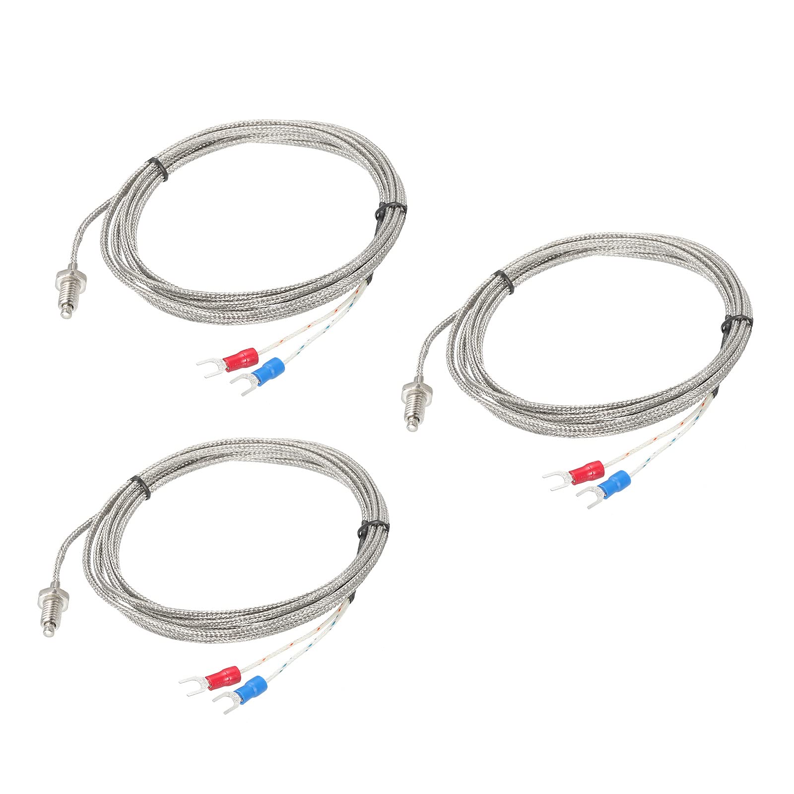 MECCANIXITY 3pcs K Type Thermocouple Temperature Sensor M8 Screw Temperature Probes 6.6ft 0 to 800°C(32 to 1472°F)