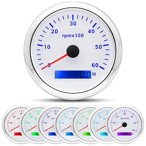 Miniatura 14 de ARTILAURA Tacómetro para Barco Tacometro 85mm 3-3/8" 7 Color LED 8000 RPM Medidor para Coche AUTO Marino Camión 9-32V (Negro & Plata)