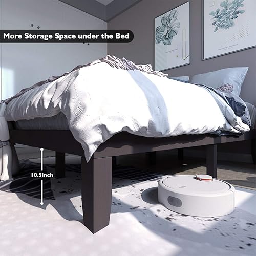 Miniatura 70 de KOMFOTT Base de cama de plataforma de madera de 14 pulgadas, tamaño individual, base de colchón de madera con marco de madera de goma, fuerte Marrón