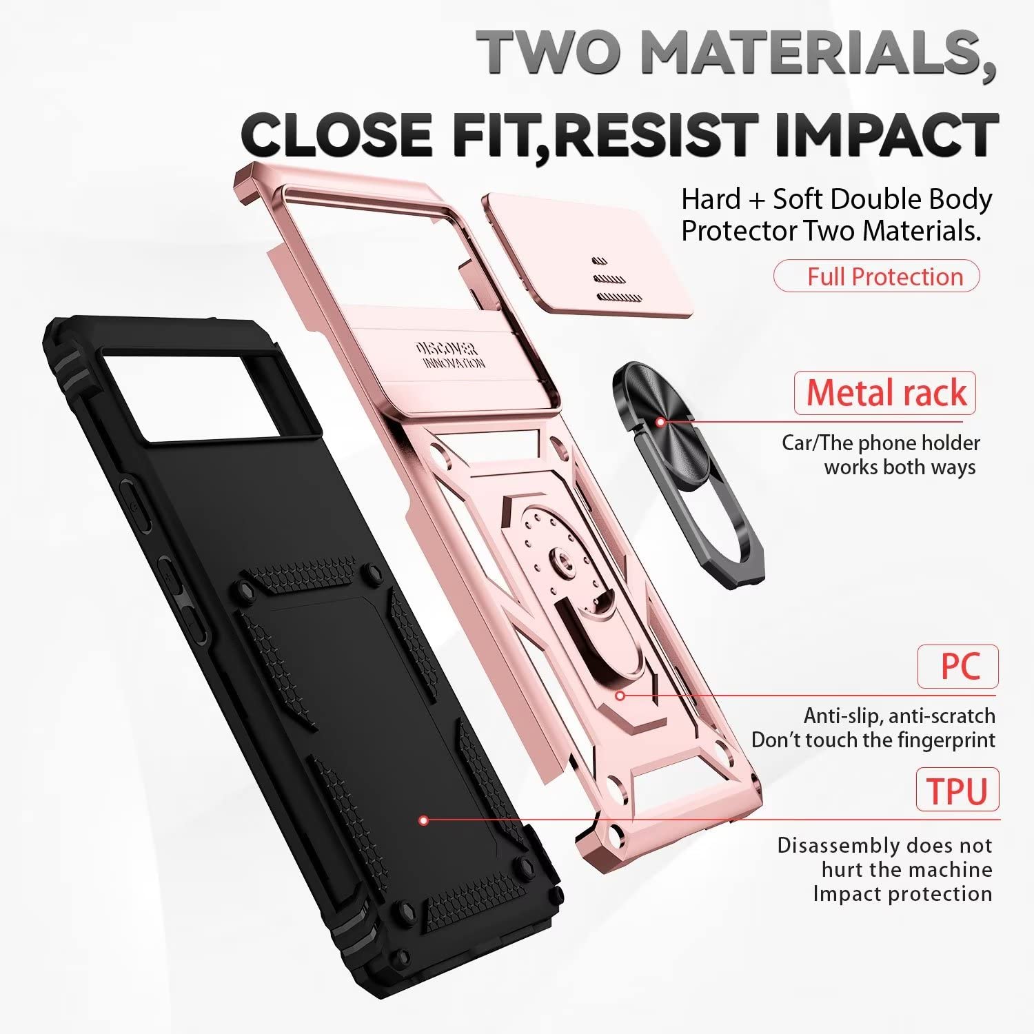 NEINEI Cover Militare Per Google Pixel 6a 5G Con Protezione Fotocamera Scorrevole + 2 Vetri Temperati - Verde - 4