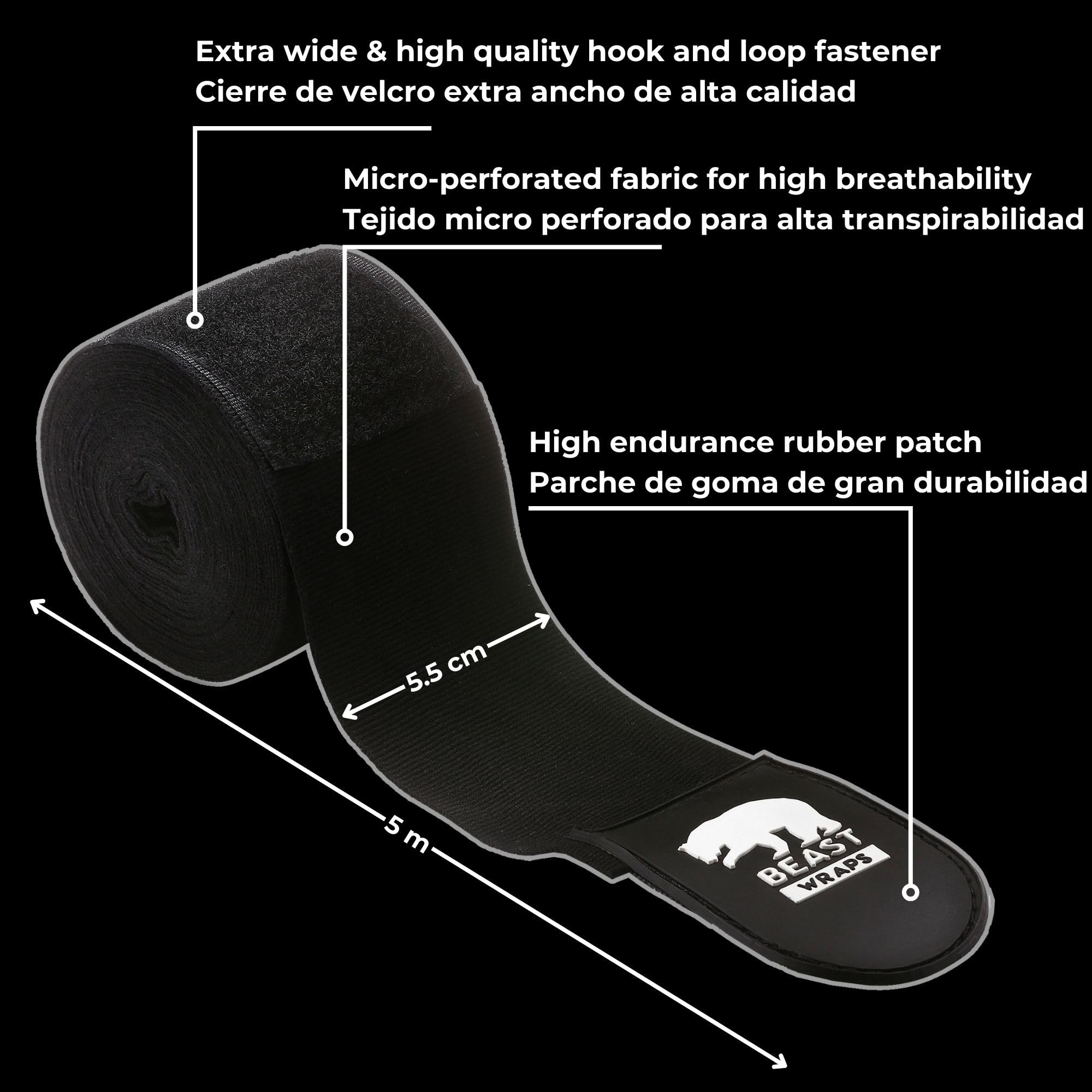 Vendas Boxeo 5 Metros Semi elásticas y con Presilla para el Pulgar. Vendas Boxeo Hombre y Mujer (Kick Boxing, Muay Thai, MMA, Artes Marciales, fitboxing). Cintas Boxeo Transpirables