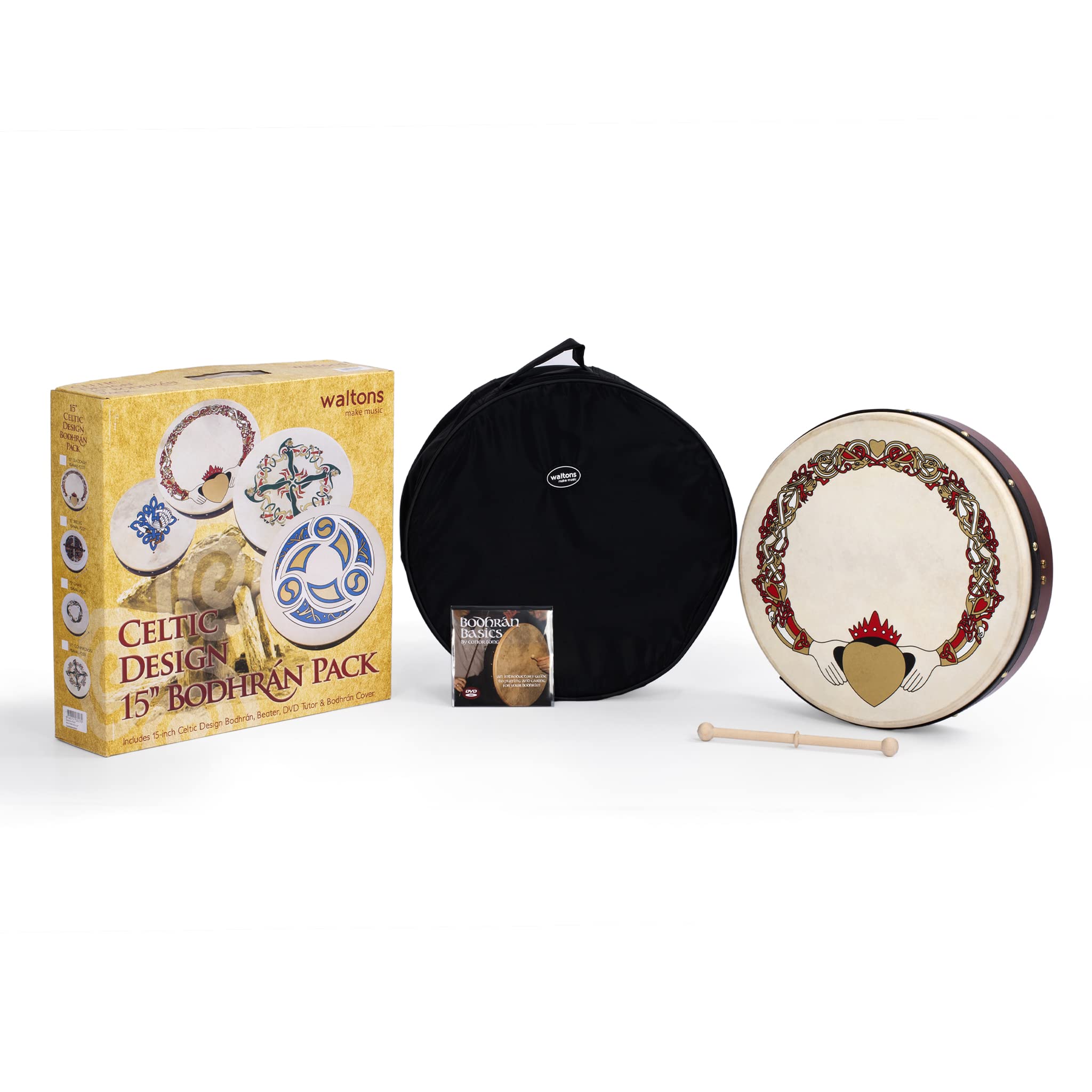 Bodhran Claddagh-Kreuz, 38,1 cm, mit Tasche und Kipperschlägel