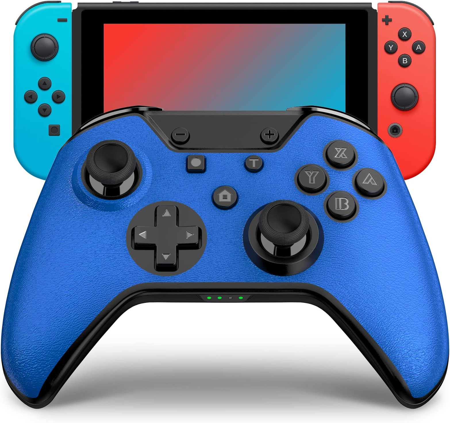 ISENPENK Switch Controller, Wireless Pro Controller for Switch Electronic Gamepads Wireless Texture Faux Leather Controllers with Ergonomic Handle/Wake Up/Turbo/Vibration/Macro Button - Blue