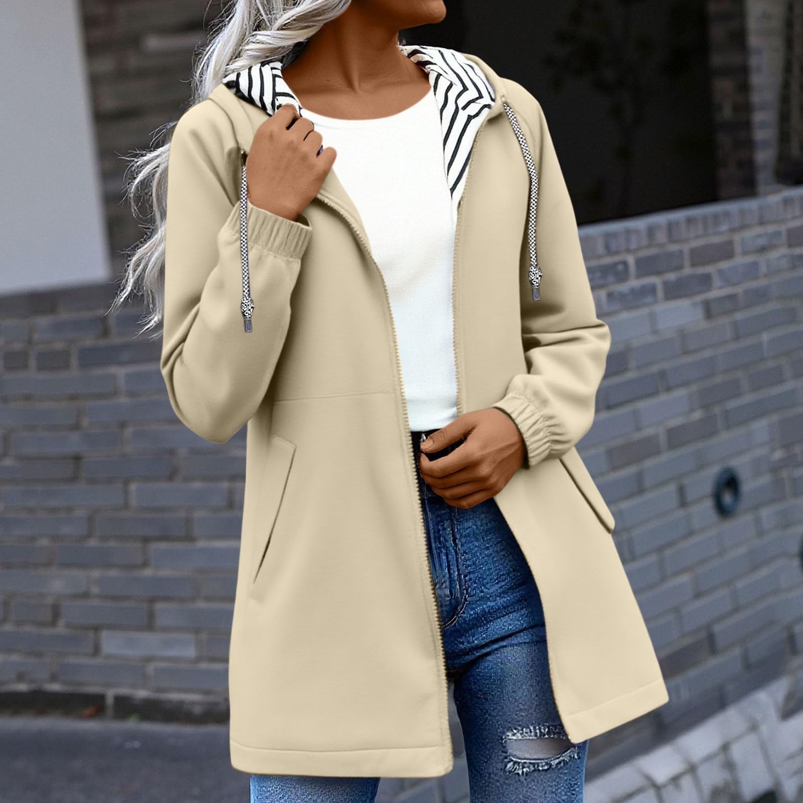 Générique Veste de Pluie Femme Imperméable, Mi-Longue à Capuche avec Coupe ajustée, Tissu Léger et Confortable Manteau Idéal pour Le Printemps, L’automne et Les Voyages
