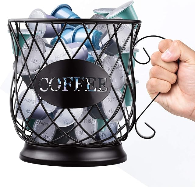 FOXNSK Coffee Pod Storage Basket Black, Multiple Pod Holder Countertop Kitchen Storage Holder for Tassimo, Nespresso, Dolce Gusto