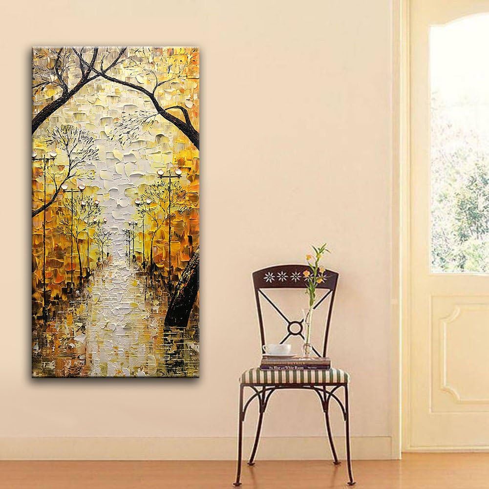 Asdam Art-Tree Vertical Wall Art Abstract Canvas Paintings Landscape Art Yellow Street Artwork for Home Wall 24x48 inch