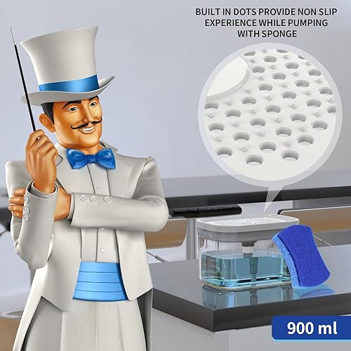 Miniatura 2 de MR.SIGA Dispensador de jabón para platos con soporte de esponja y juego de esponjas para fregar, dispensador de jabón de cocina con gran capacidad