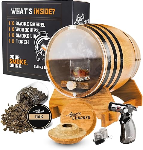 Old Fashioned Bourbon Whisky Smoker Kit  Juego de barril premium, roble de Estados Unidos  Kit de ahumador de cóctel con antorcha  Regalos de whisky