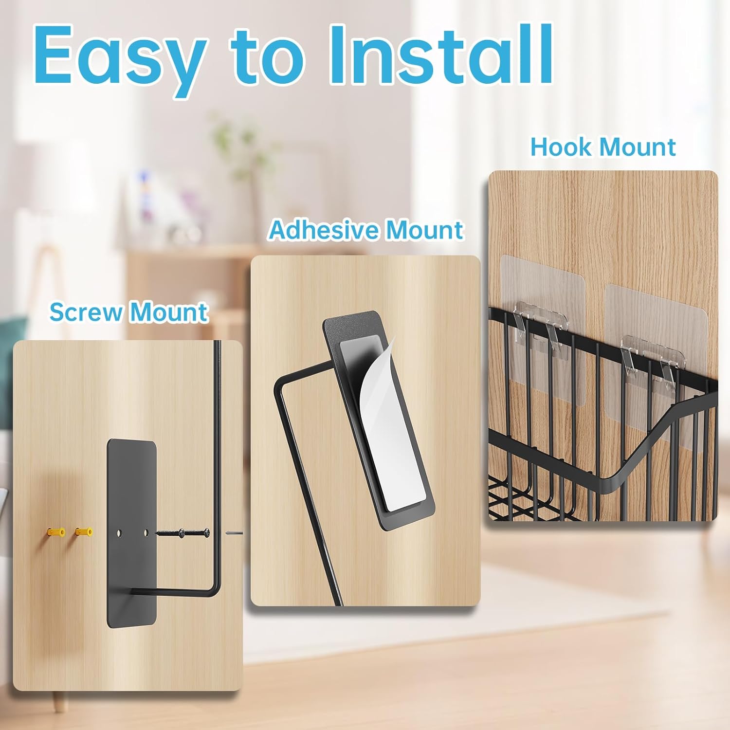 NiHome 5PCS Cabinet Door Lid Organizers Holders for Food Storage Container Lids Tupperware Tumblers Canning Lids, 3 Sizes Rustproof Metal Baskets for Spices, Toiletries, Under Sink or RV Storage - Image 7