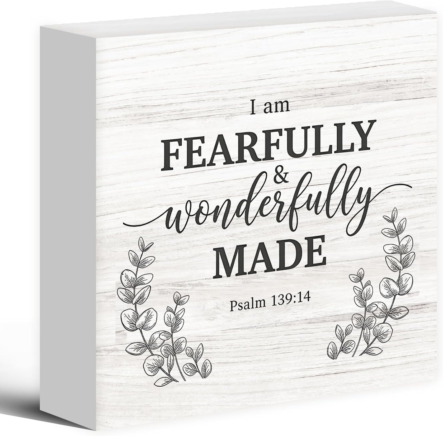 7x7 Inch Wooden Box Sign, Fearfully and Wonderfully Made Decor