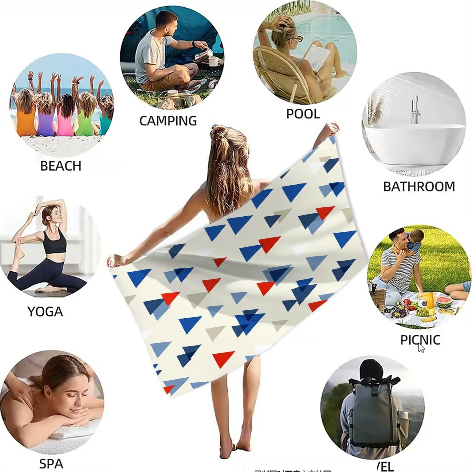 Ręcznik plażowy, geometryczny ręcznik z mikrofibry, prostota, duży ręcznik kąpielowy, 220 x 100, ręcznik do sauny, 2 sztuki, koc plażowy, bez piasku, super chłonny ręcznik sportowy, ręcznik do
