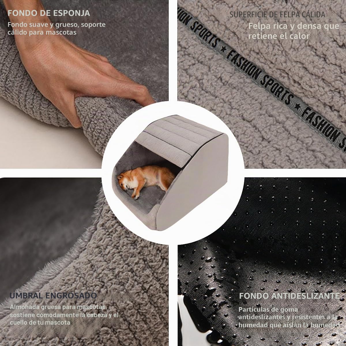 Cama Casa Extra Grande para Perros, Acogedora Casa para Perros de Interior, Esponja de Memoria, Cojín de Cama Cueva de Felpa para Perros con Fondo Antideslizante para Perros Medianos y Grandes (Gris