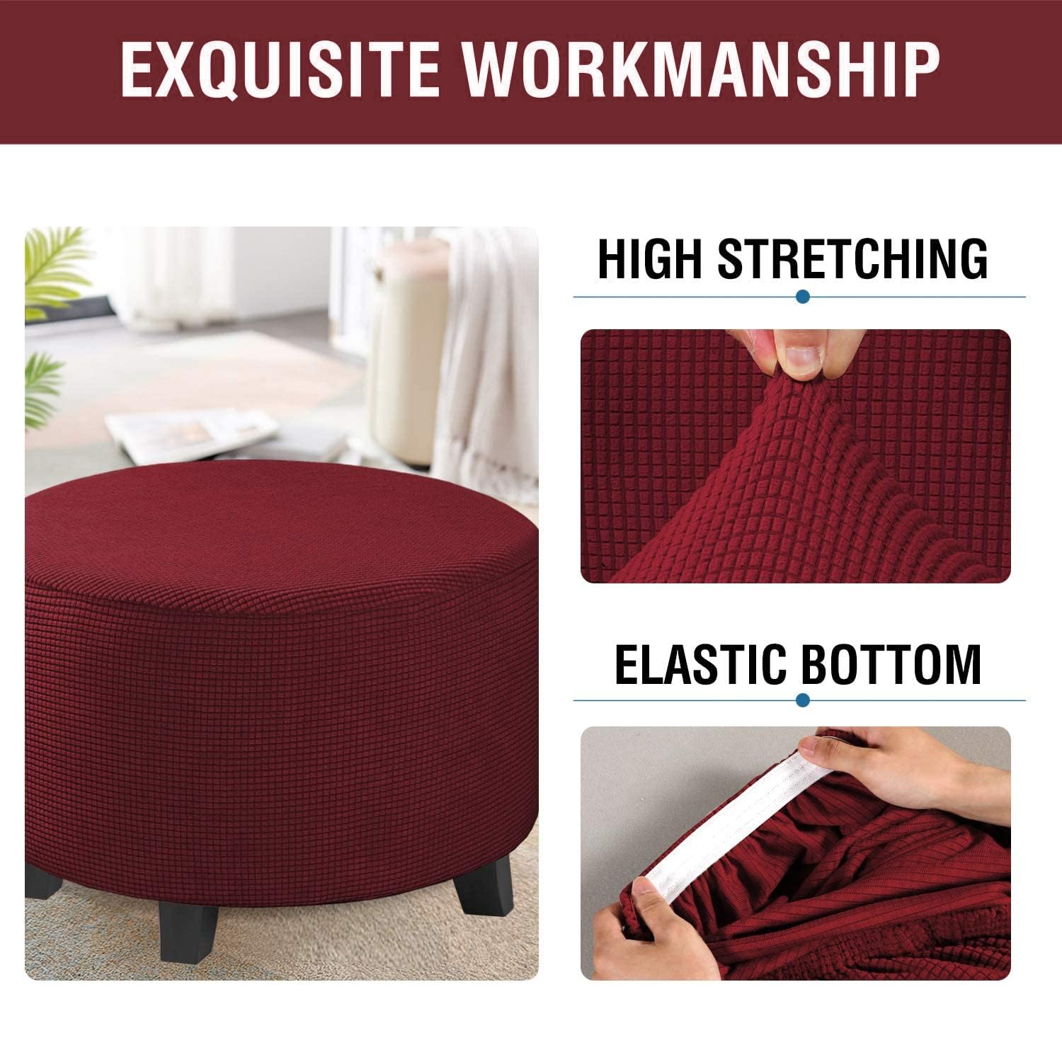 ZEaink Copri Pouf Rotondo Elasticizzato Fodera Per Ottomana