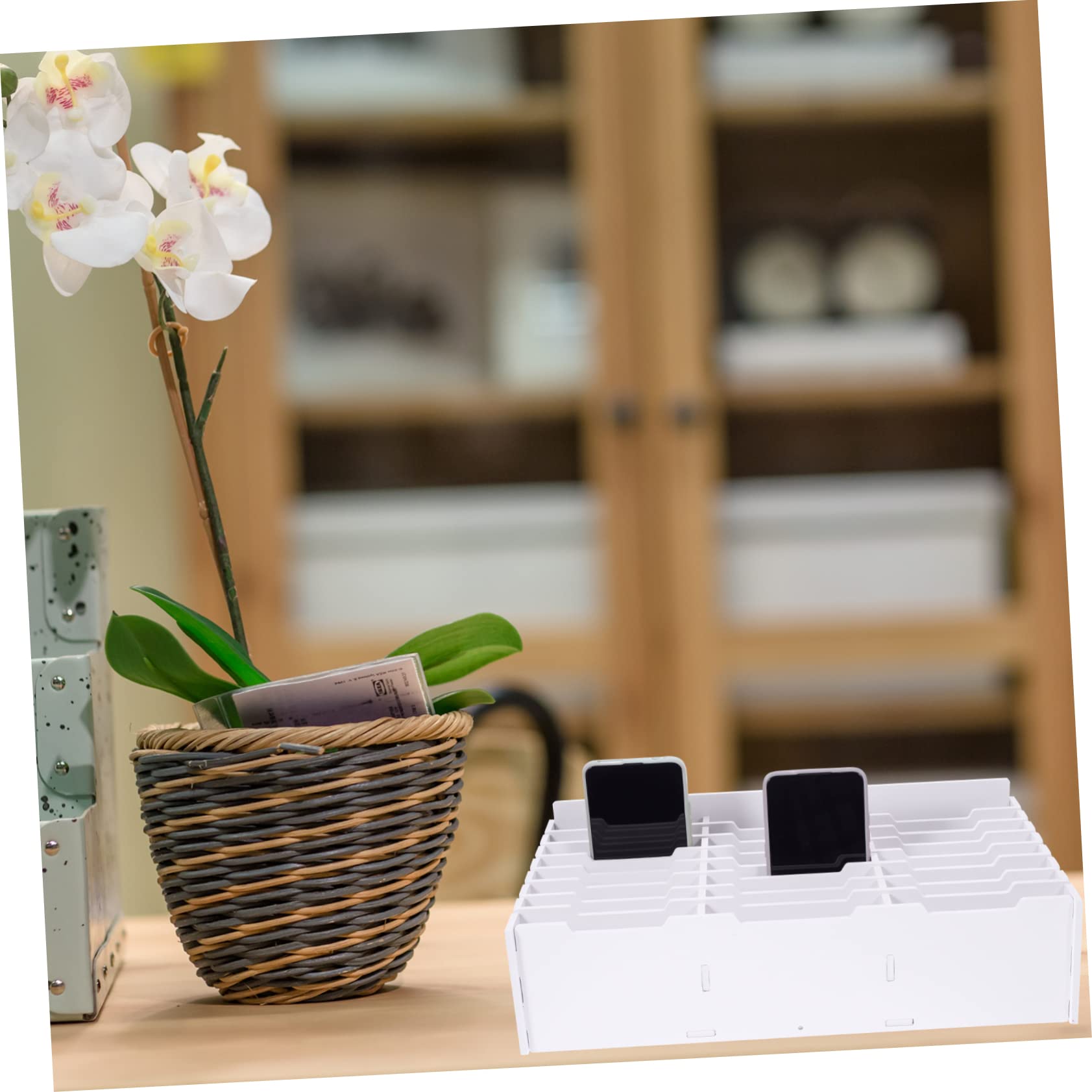 Caja de Almacenamiento de Múltiples Rejillas para Teléfono Celular Organizador de Escritorio Compartimentos Caja para Oficina Soporte para Teléfono Celular el Aula