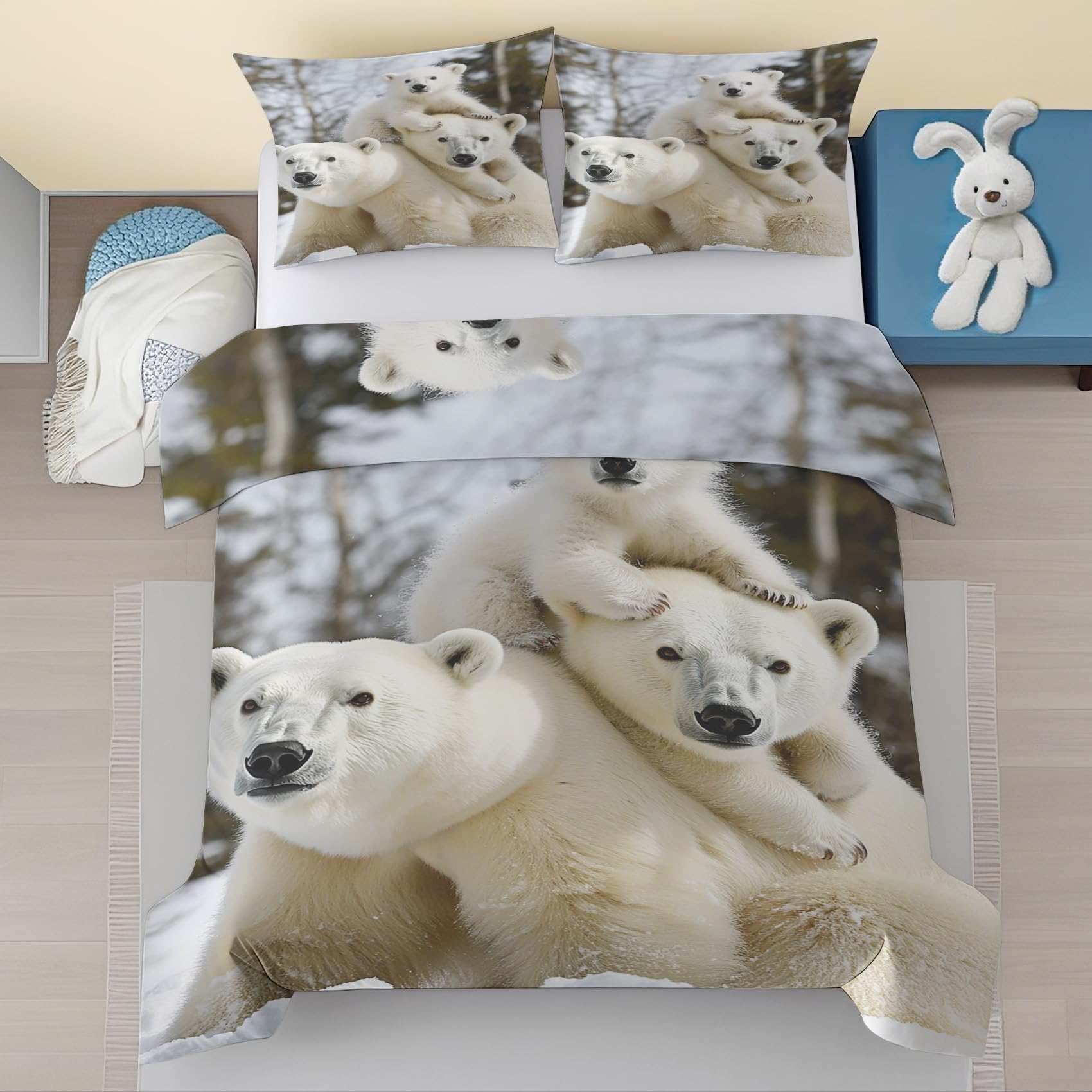 Housse de couette ours polaire 220x240 cm en microfibre avec 2 taies d'oreiller
