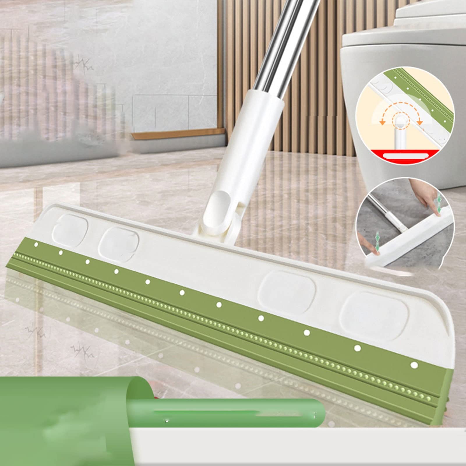 Escoba de mano ajustable con mopa de silicona para limpieza de suelos domésticos y lavado de ventanas