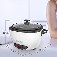 Vista 7 de BLACK+DECKER Rice Cooker 28 Cups Cooked (14 Cups Uncooked) with Steaming Basket, Removable Non-Stick Bowl, White