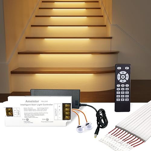 Intelligent Motion Sensor Stair Lights Indoor, LED Step Lights Staircase Lighting Kit with Remote Control, 20.4 Inch Aluminum LED Light Bar,