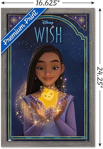 Miniatura 3 de Trends International Disney Wish - Póster de pared Asha & Star, 14.72 x 22.37 pulgadas, versión enmarcada de madera de granero