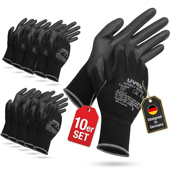 Uvex unipur 6639 Montagehandschuh (10 Paar trocken/leicht feucht) Arbeitshandschuhe