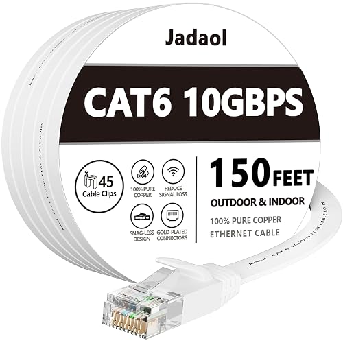Jadaol Cat6 Ethernet Cable 150FT with Clips White