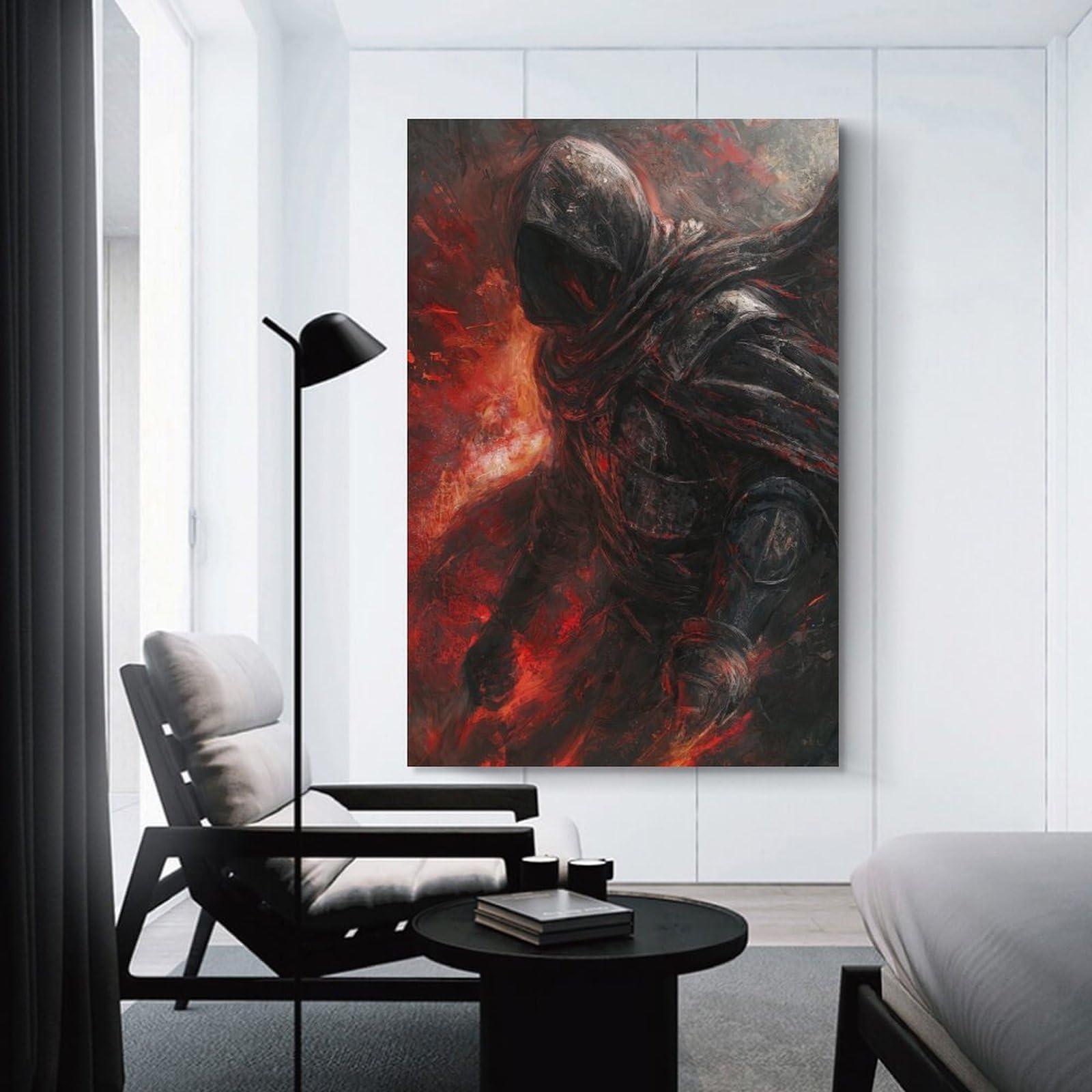 Junmoney Unframe-Hooded Figure In Flames Hooded Figure In Flames Wall Picture Print 20X30inch(50X75cm), For Entryway, Lounge Links Or Small Walls, Decorative Wall Art For Narrow Spaces