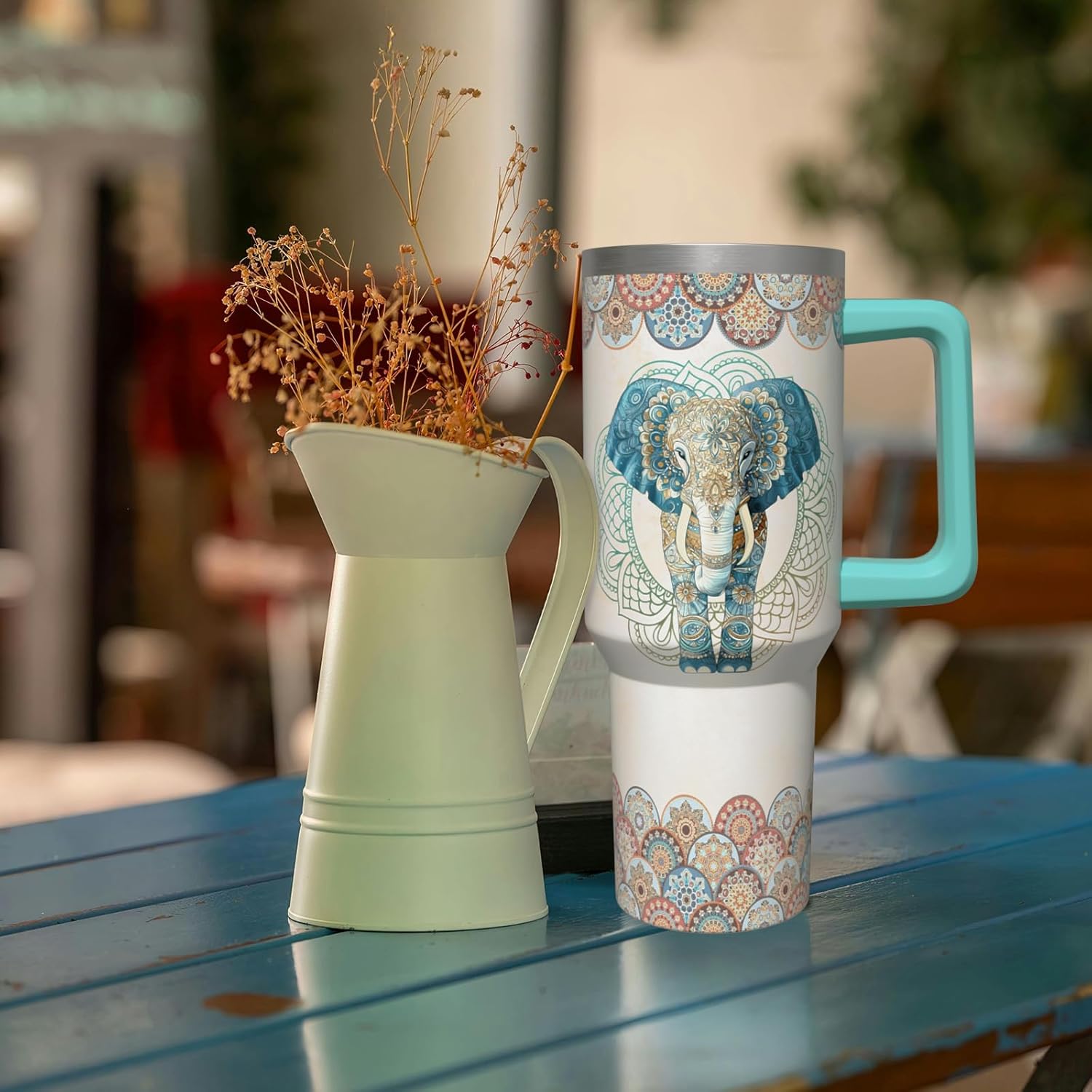 40 oz Elephant Tumbler with Handle and Straw, Stainless Steel Insulated Cup, Reusable Elephant Coffee Mug with Leak Proof Lid - Image 2