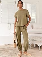 Vista 2 de ANRABESS - Conjunto de dos piezas para mujer, suéter de punto con chaleco, top corto y pantalones de ocio, conjunto de sudadera deportiva a juego