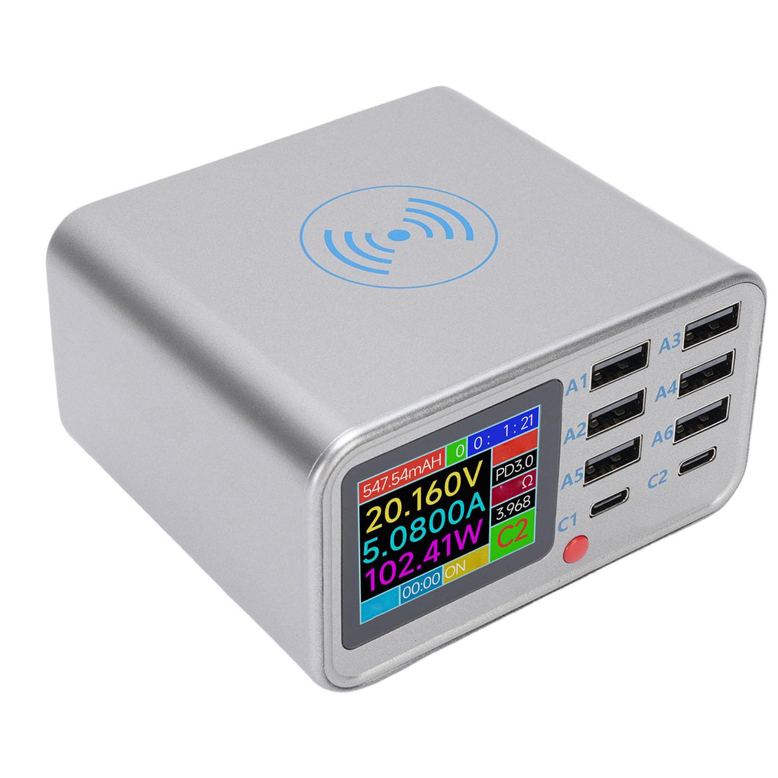 Generic Stazione di Ricarica Multi USB da 100 W Hub di Ricarica Rapida Versatile per Smartphone e Tablet per Famiglie e Aziende ABS Potenza per Porta 100 W (Spina europea)