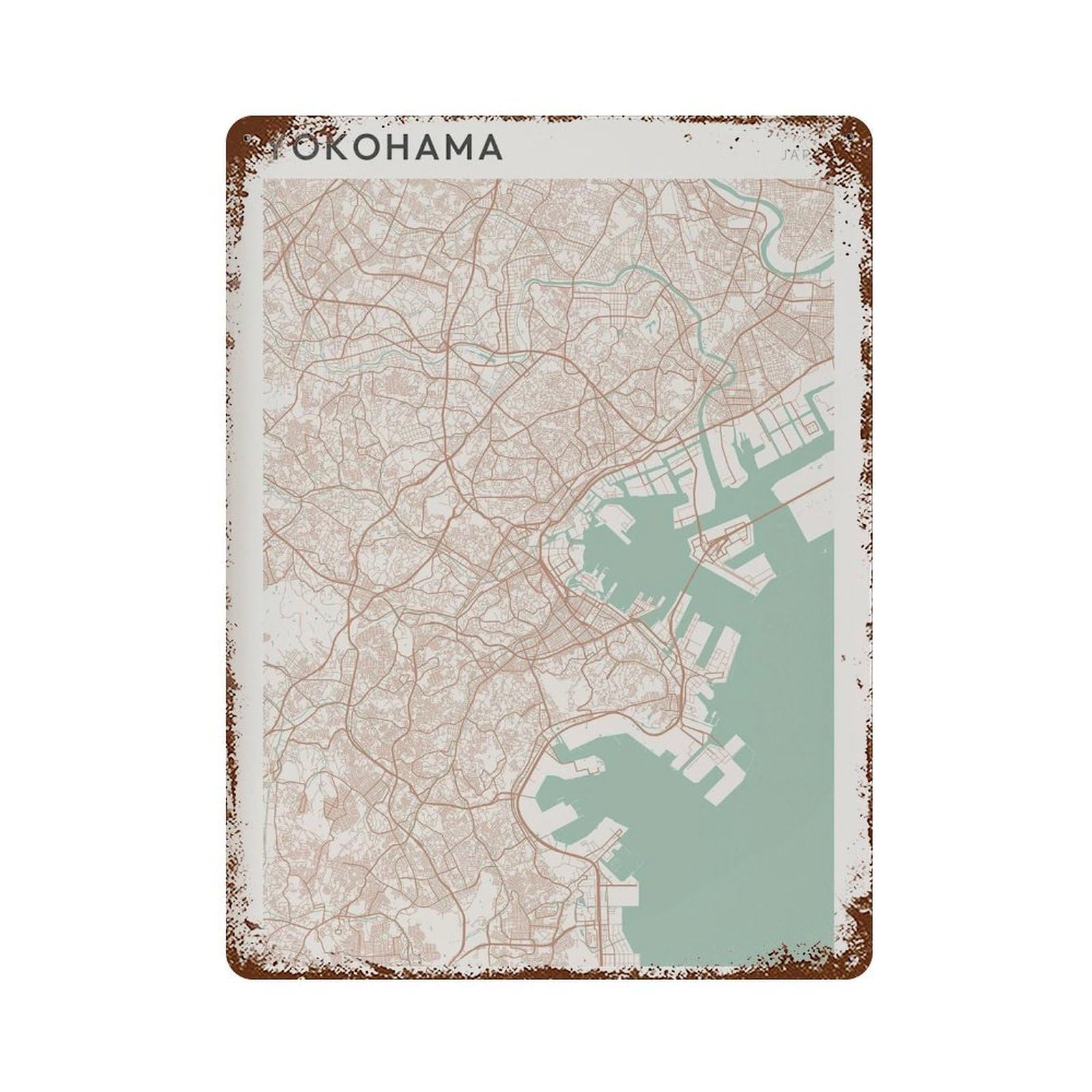 xiaoxiaoshen Yokohama Map Japan Travel Gift Minimalist Wall Decor Art Metal Tin Poster Modern Home Decor Art Home Bar Shop Decorations Vintage Sign 40x30cm