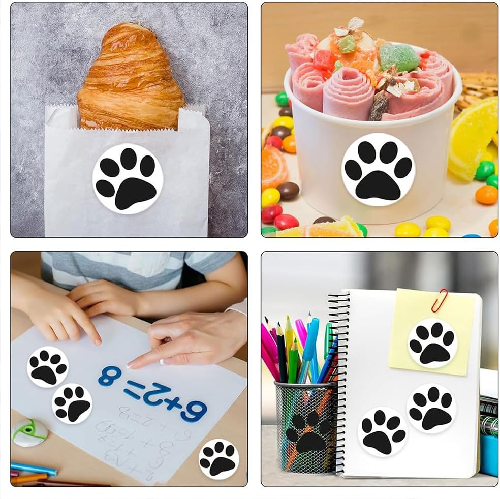 500Pcs Cute Dog Paws Stickers Roll 1in Stickers for Kids Black Cute Dog Footprints Label Tag Self-Adhesive Classroom Reward Waterproof Decals for Teacher Reward Envelopes Decorations