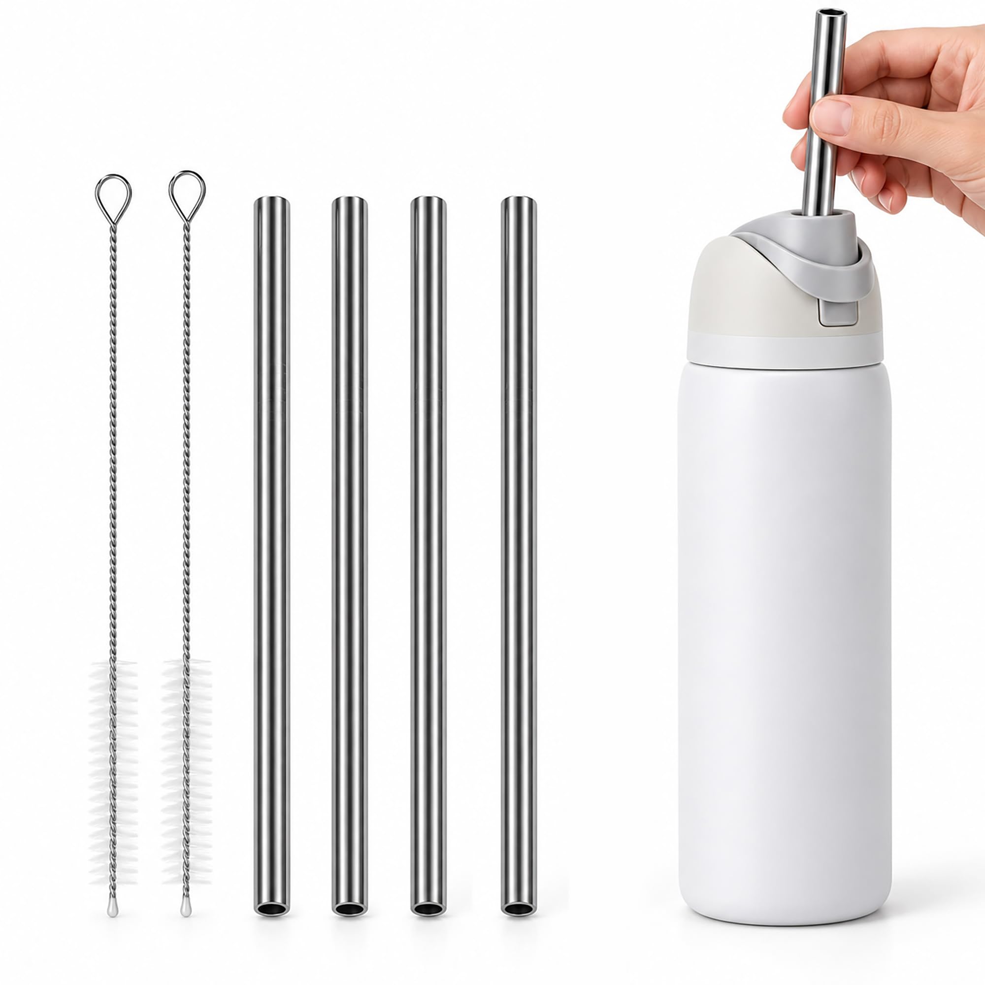 Metal Straws, Compatible with Owala FreeSip & Flip Water Bottles 24oz 32oz