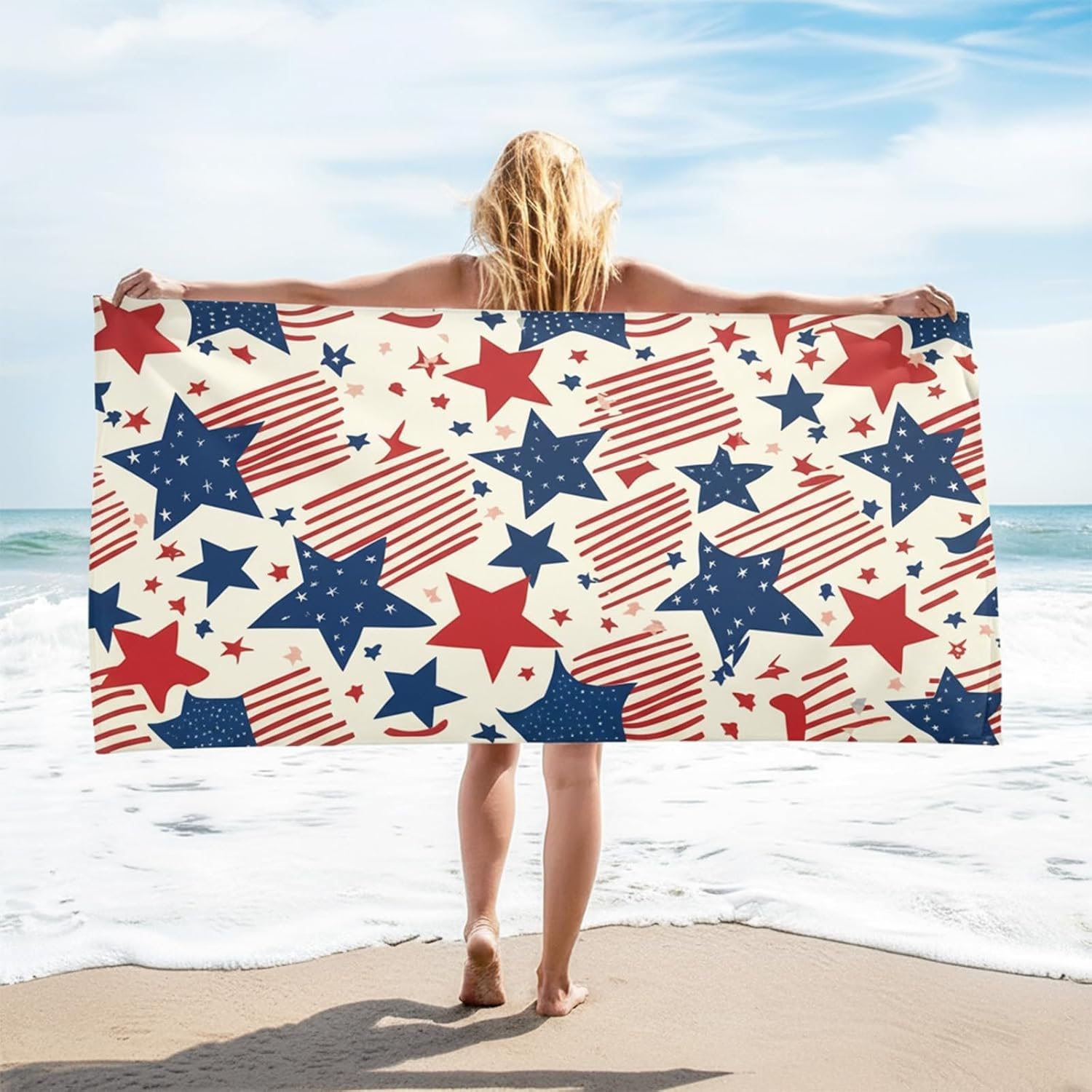 YZQGLHP Flags Microfibre Beach Towel Stars Beach Bath Towel Quick Drying, Lightweight, Sand-Free, Durable, for Pool, Gym, Camping, Travel Towel 90x200cm