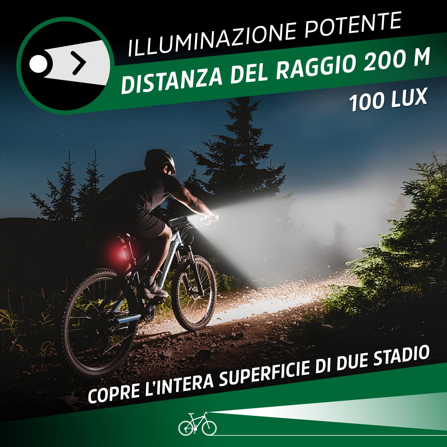 Set Energizer di Luci per Bicicletta Anteriori e Posteriori Ricaricabili 100-250 Lumen, Luci LED USB per Bicicletta, Fanale Anteriore e Luce Posteriore per Pedalate Notturne