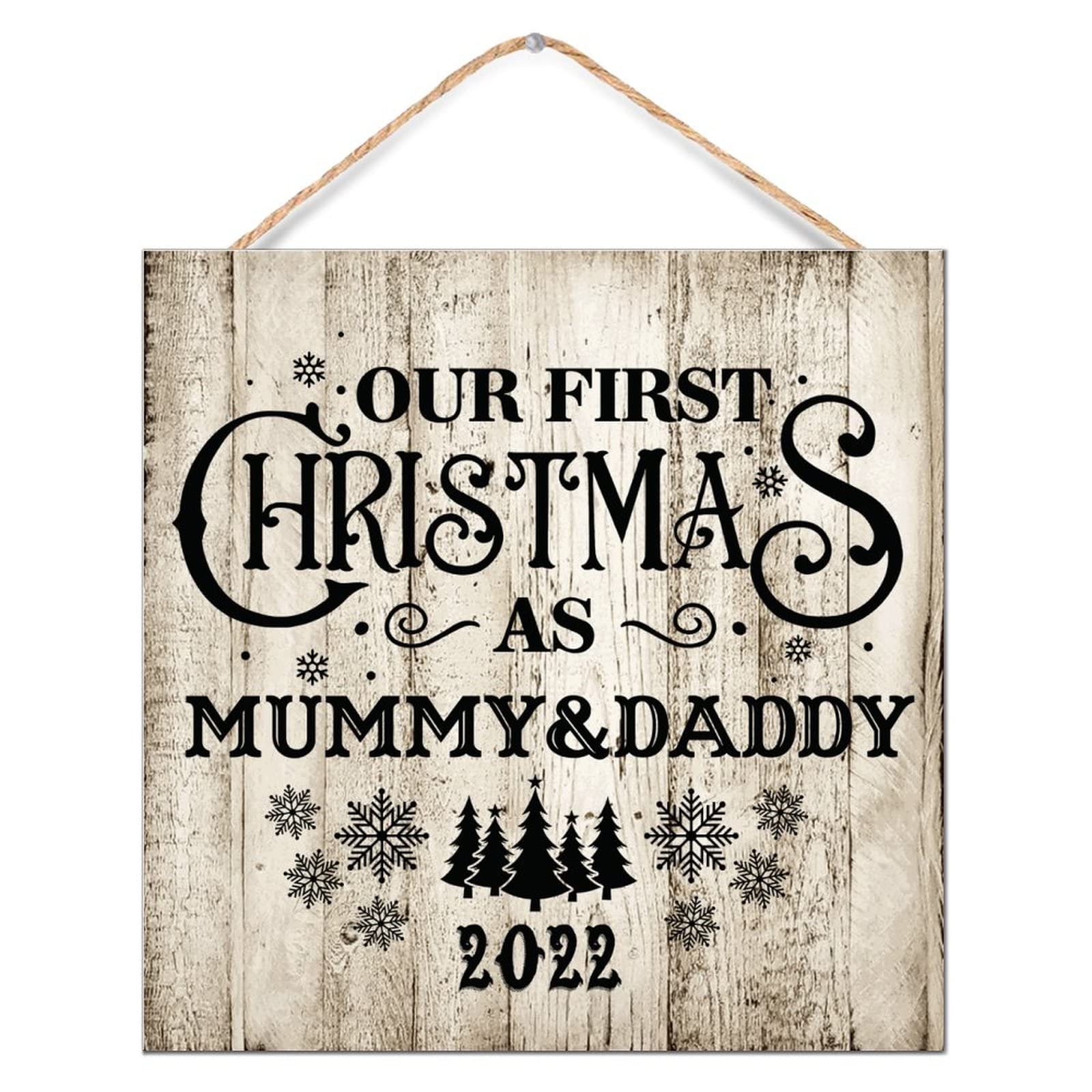 Panneau bois premier Noël parents souvenir gravé pour porte et table