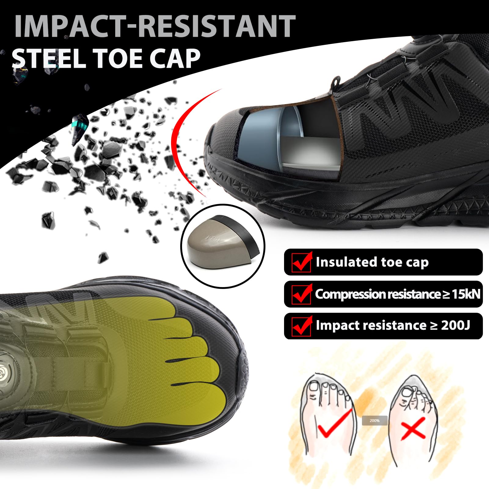 Zapatos de Seguridad Mujer Calzado Seguridad Zapatillas de Trabajo Mujer Ligeros Comodas Antideslizantes Negro NT1 EU38