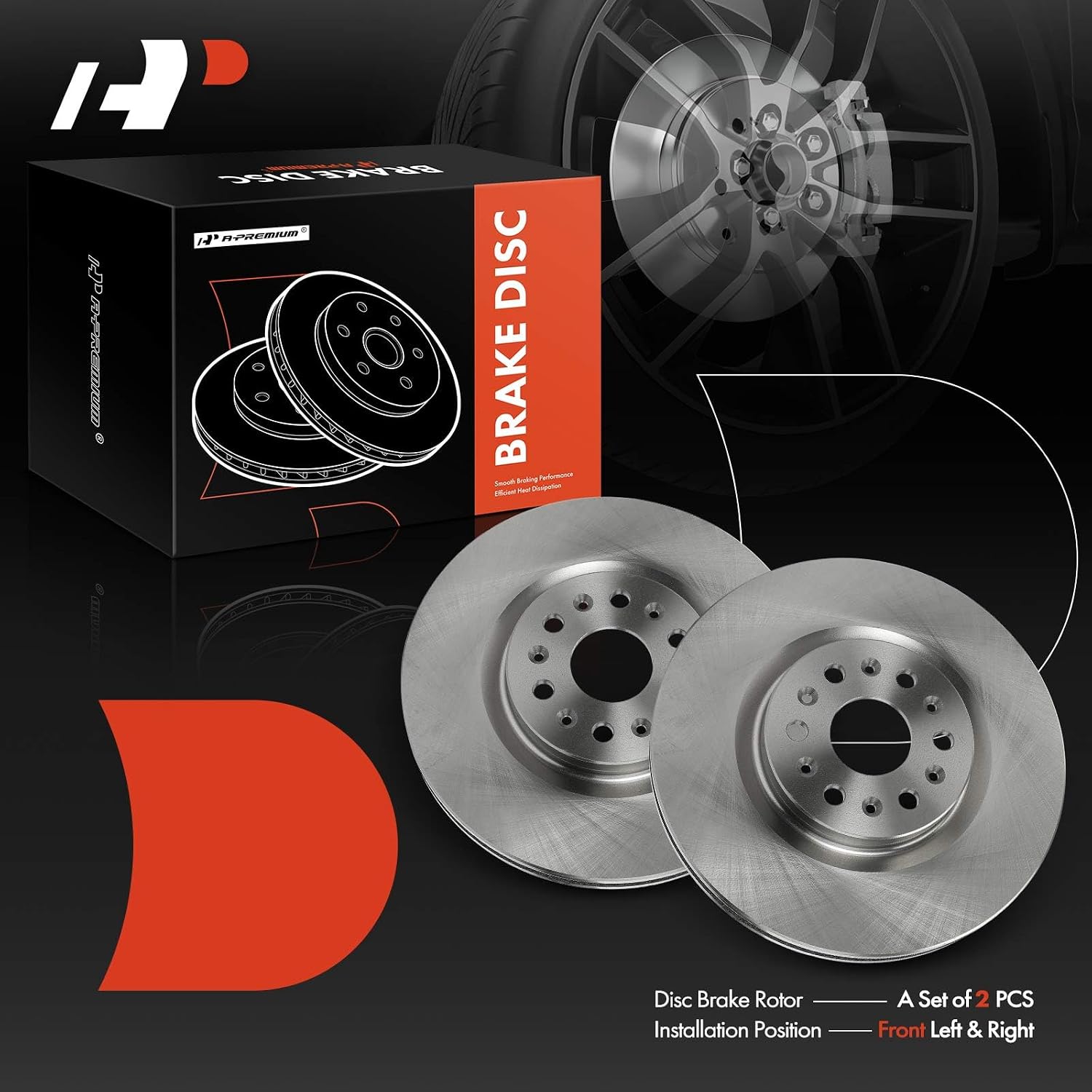 A-Premium 13.58 inch (345 mm) Front Vented Disc Brake Rotors Compatible with Select Buick and Cadillac models - Enclave 2018-2020, XT5 2017-2023, XT6 2020-2023, 2-PC Set