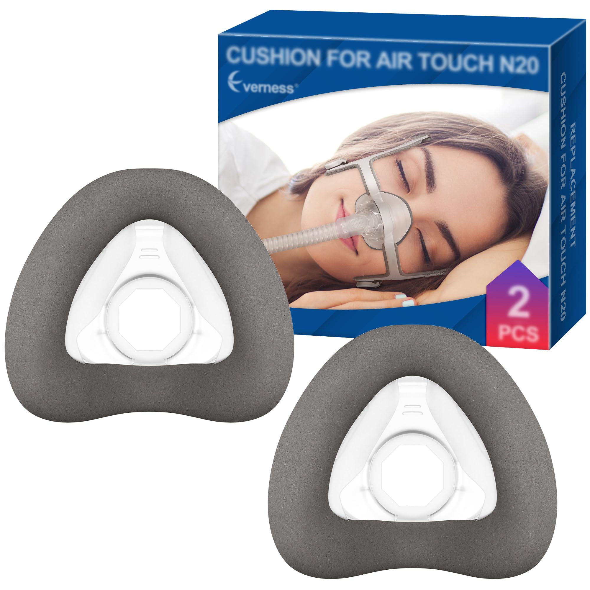 Photo 1 of 2 Packs Memory Foam Nasal Mask Cushion (L) for ResMed AirTouch N20 & AirFit N20, Highlights Leak-Free Seal with Brown Memory Foam CPAP Technology - Large